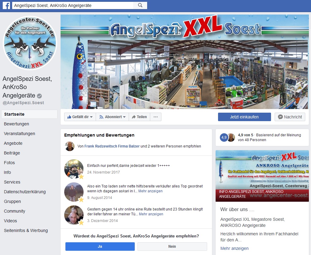 Facebook Seite AngelSpezi XXL Soest