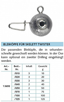 Balzer Skelett Twister Bleiköpfe, 30g