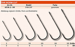 Maruto Haken Worm Cut mit Öhr Größe 2/0